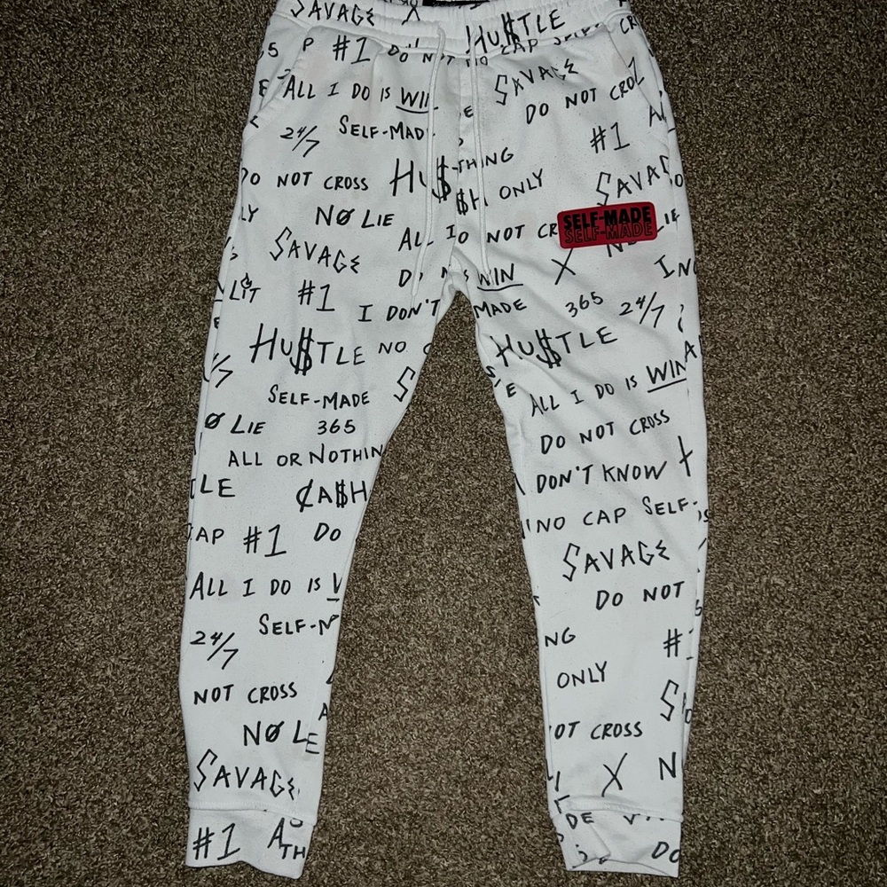 Brooklyn Self Made Hustle Vintage OG Graphic White Black Red Jogger Pants